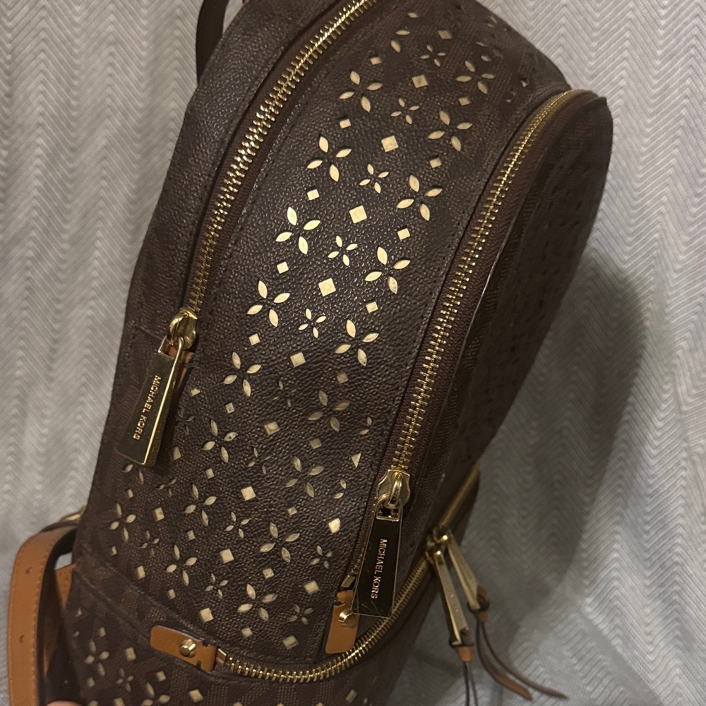Michael Kors Dark Brown Backpack with Gold Accents - Picture 3 of 8